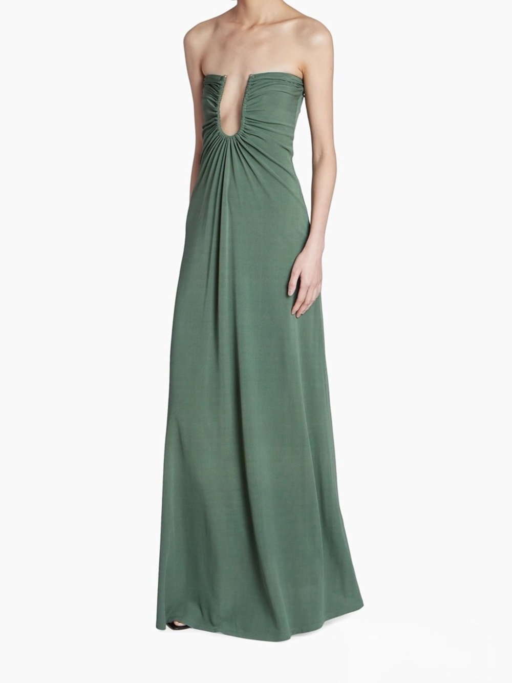 Christopher Esber Arced Palm strapless gathered jersey dress in Bottle Green - Picture 4 of 9